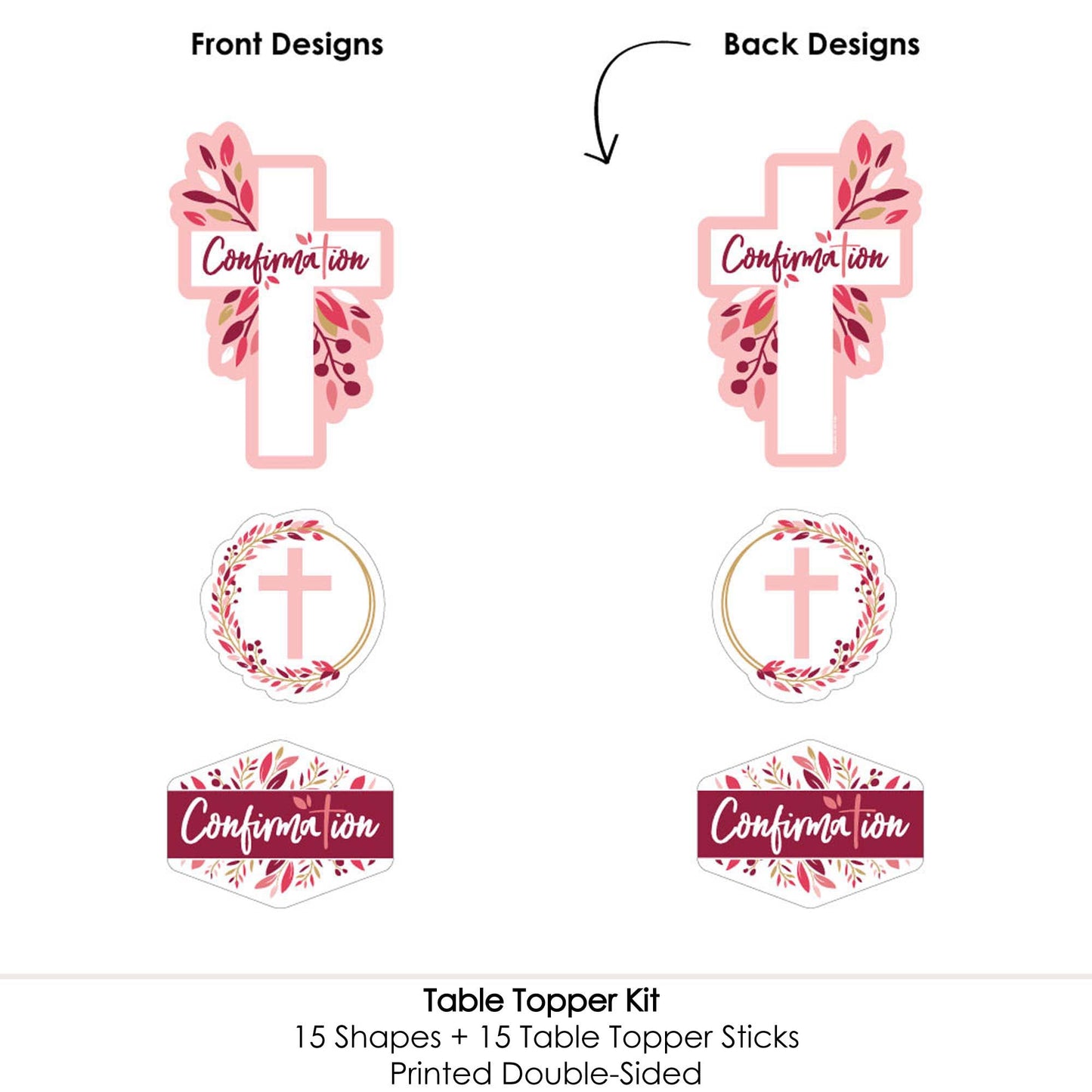 Big Dot of Happiness Confirmation Pink Elegant Cross - Girl Religious Party Centerpiece Sticks - Table Toppers - Set of 15