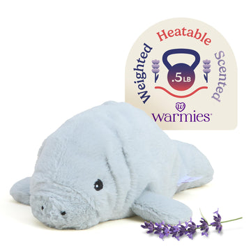 warmies Junior Microwavable & Weighted Stuffed Animals, Manatee - Heated Stuffed Animal Plushie for Warmth & Comfort - Cute Soft Plush Toys for Adults