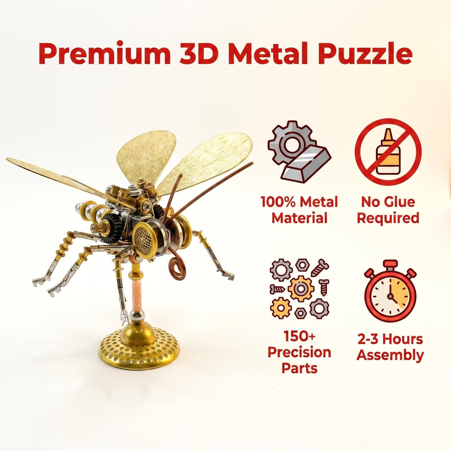 Steampunk Mechanical Insect Butterfly 3D Metal Puzzle Model Kits for Adults 150+ Parts Stunning Desk Decor Christmas & Birthday Gift for Men Adults