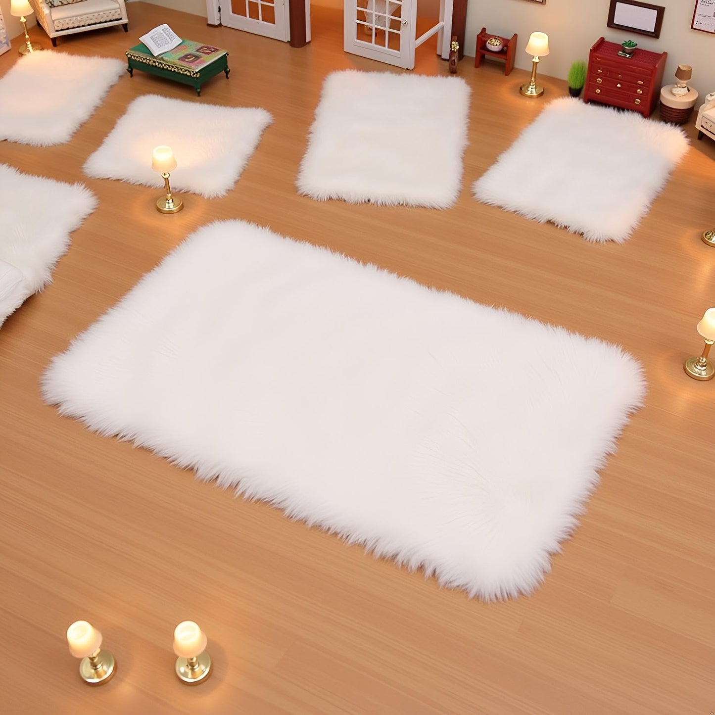 White Dollhouse Carpet, Dollhouse Miniature Carpet, Fluffy Mini Dollhouse Rug, Doll House Rug, Lightweight Dollhouse Decor for 1/12, 1/8, 1/6 (Square