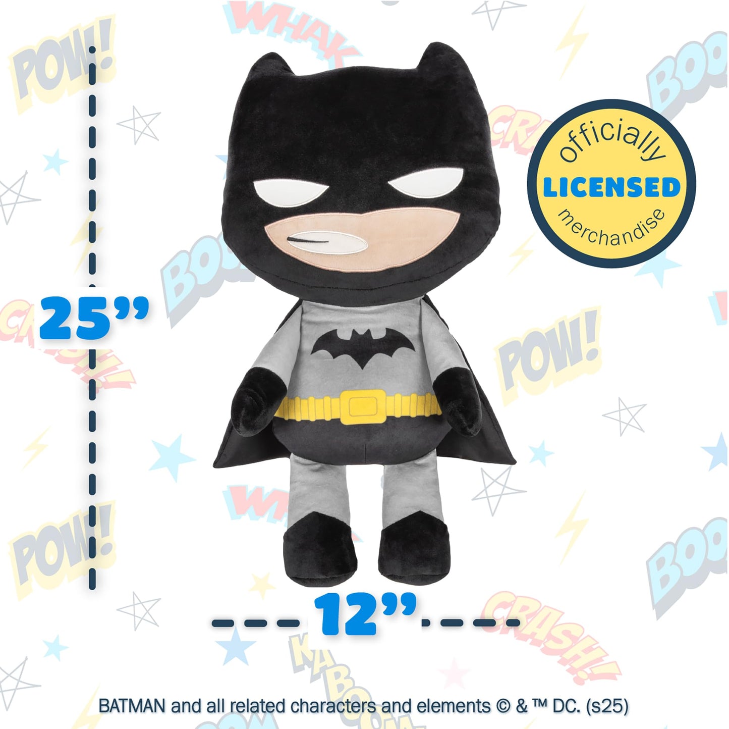 Kids Preferred DC Batman Plush, Beans in Body & Crinkle Feet, Extra Soft Stuffed Animal Toy for Baby and Toddler Boys & Girls - 25 Inch Size
