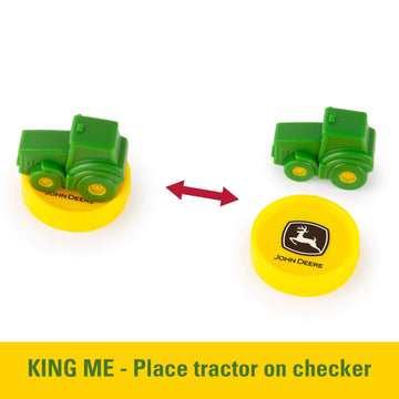 TOMY John Deere Checkers Board Game - Includes Themed Folding Board, Checkers, and Collectible Tractor Kings - Collectible Farm Toys and Strategy