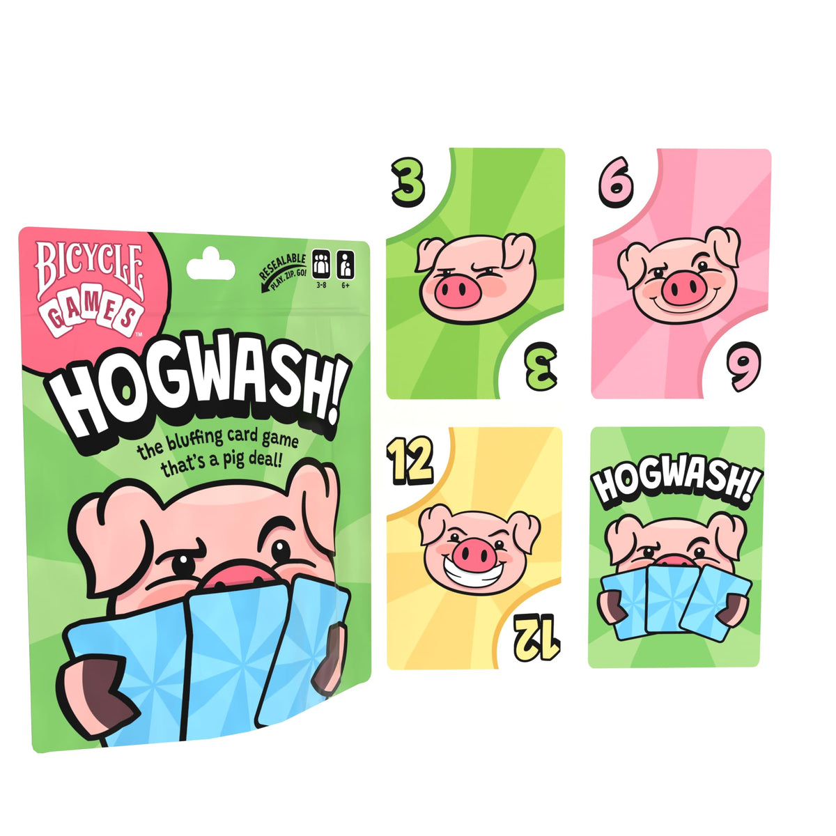 Bicycle Hogwash Card Game - Fast‑Moving Family Bluffing Game for Kids & Adults, Easy‑to‑Learn Party Card Game with Colorful Artwork, Fun