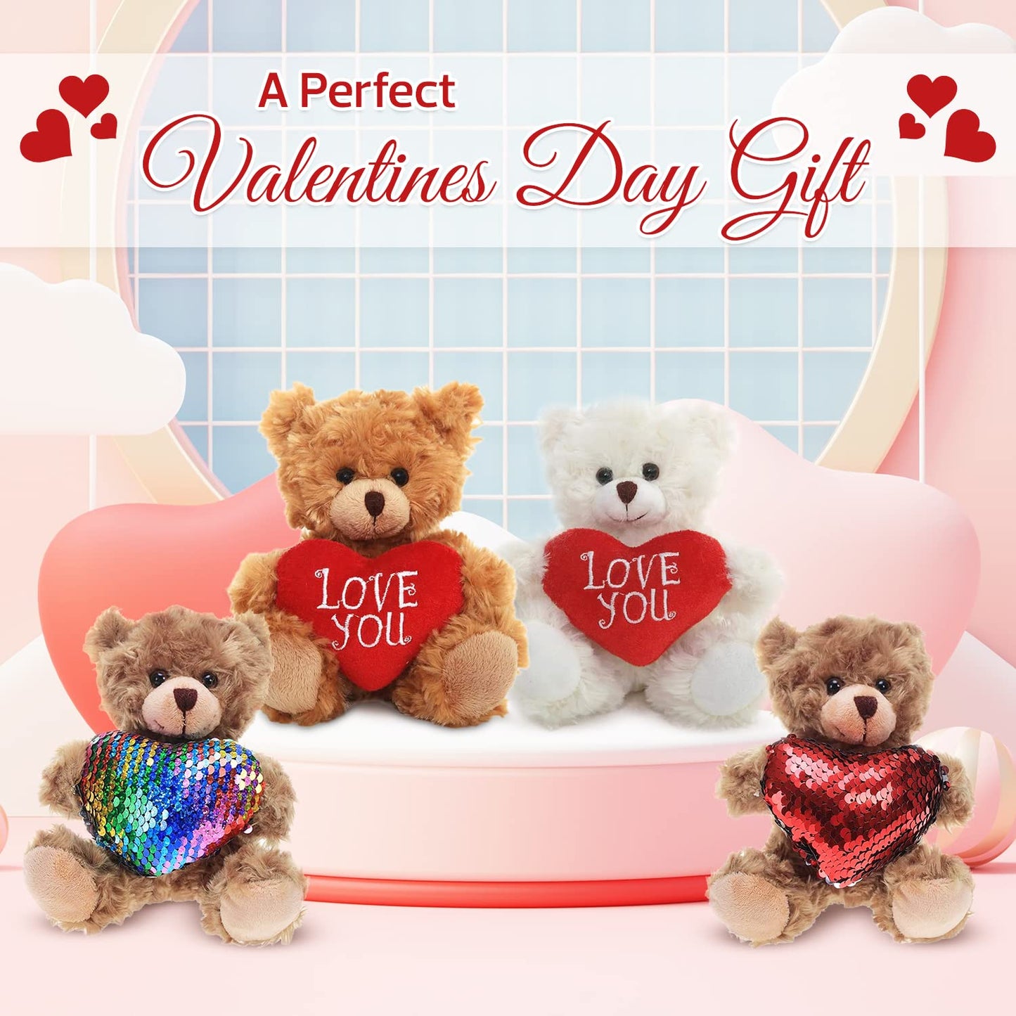 Made By Aliens Plush Teddy Bear with Love You Heart Stuffed Animal Gift for Kids & Adults Valentine (6 inch, Brown Love You)