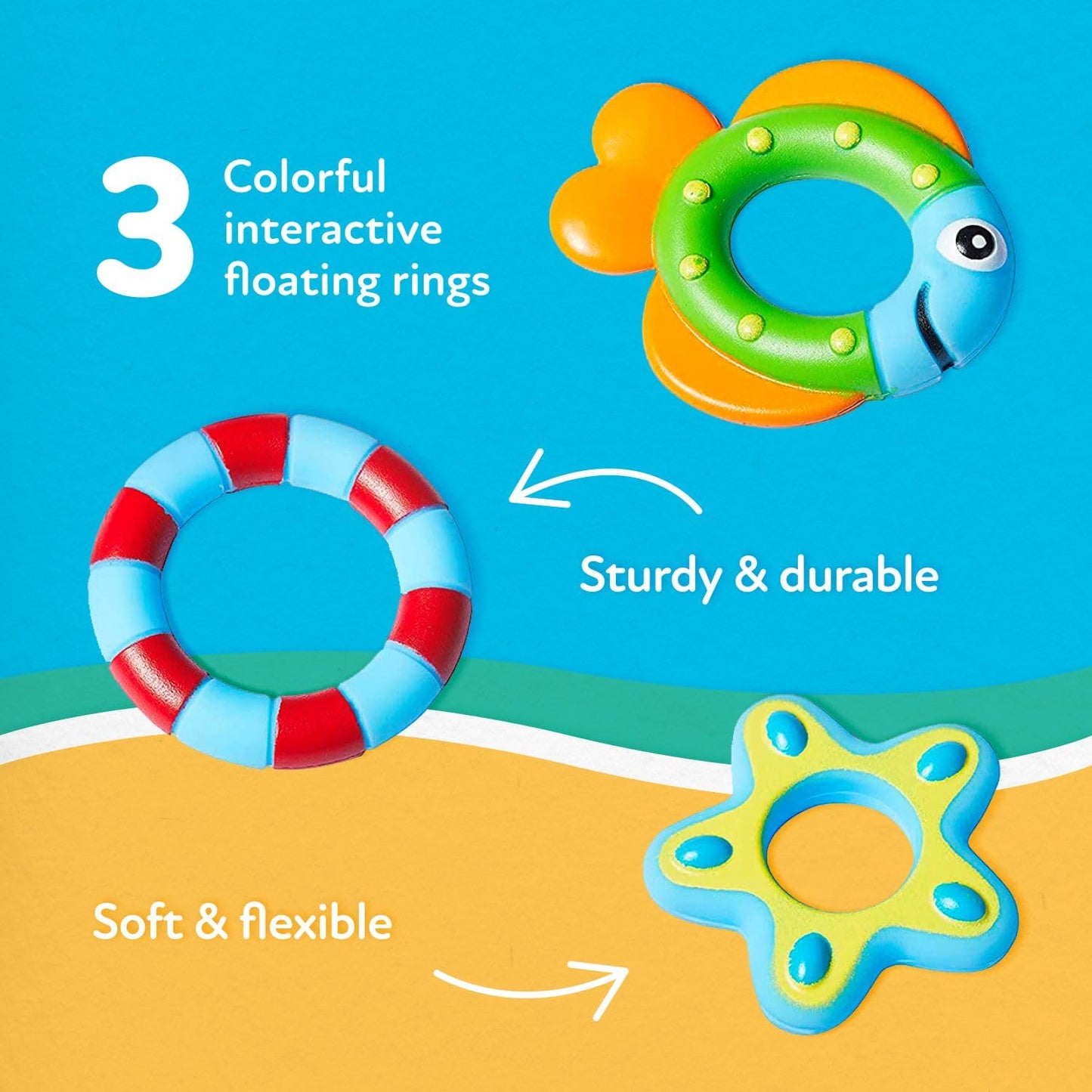 Nuby Floating Octopus with 3 Hoopla Rings - Baby & Toddler Bath Toy - No Hole Design Keeps Moisture Out - Fine Motor Skills - 18+ Months - Great Baby