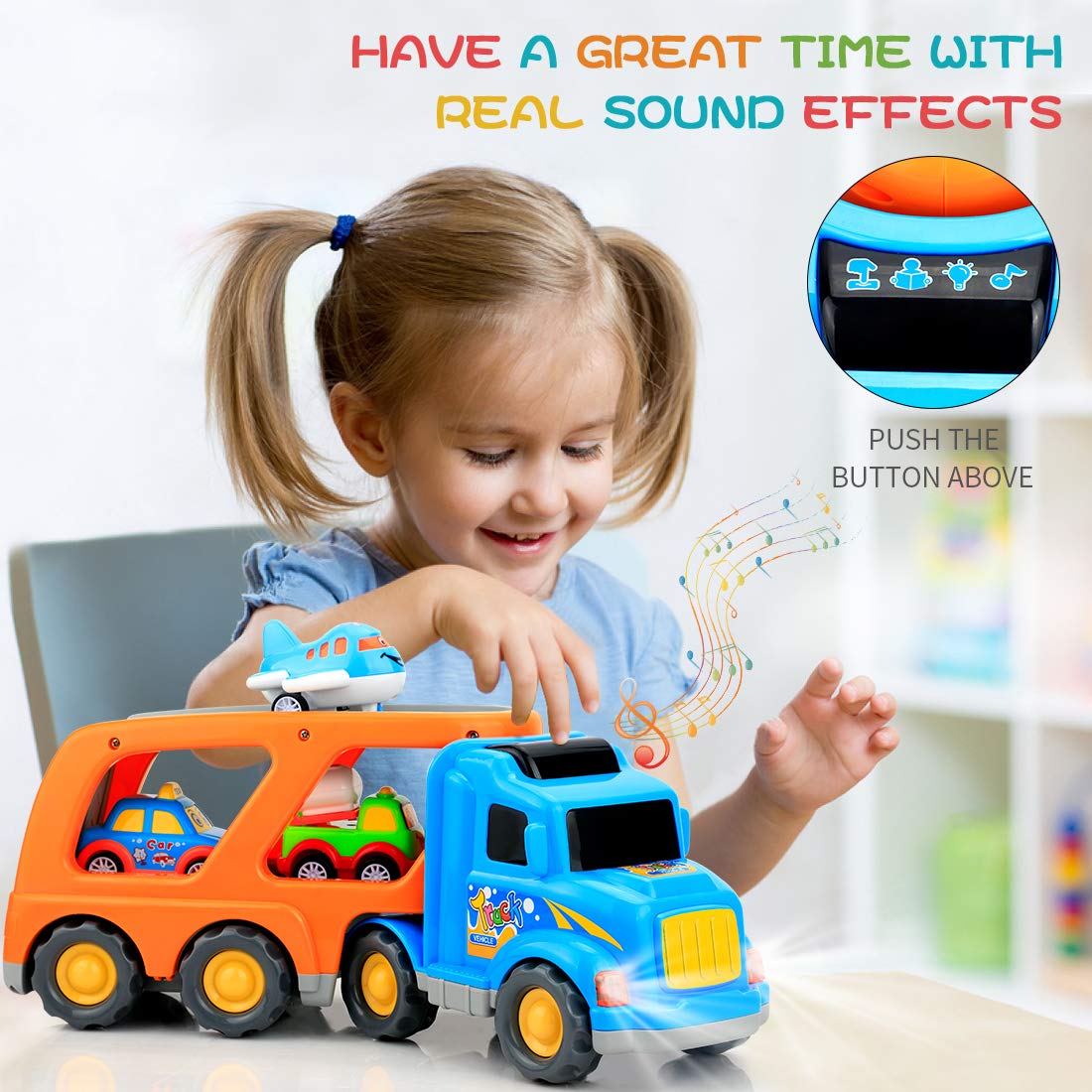 Forty4 9 Pack Cars Toys for 2 3 4 5 Years Old Toddlers Boys & Girls Gift, Big Transport Truck with 8 Small Cute Pull Back Trucks, Carrier Truck