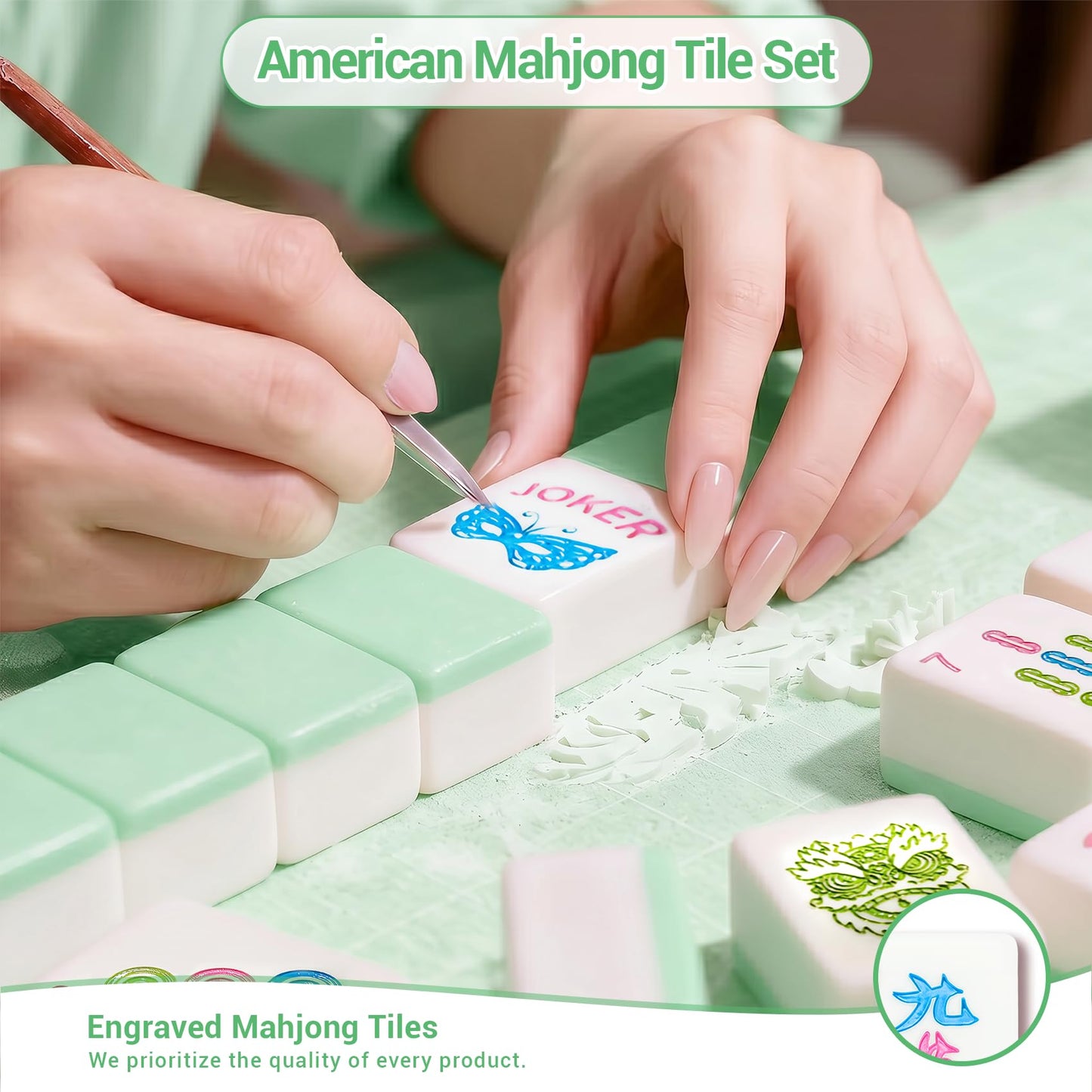 Gartu American Mahjong Tile Set, 166 Tiles (1.2”), Mahjong Tile Set with Carrying Bag, Dice, Mat, Cute Mini Tiles, Portable Travel Complete Game Set