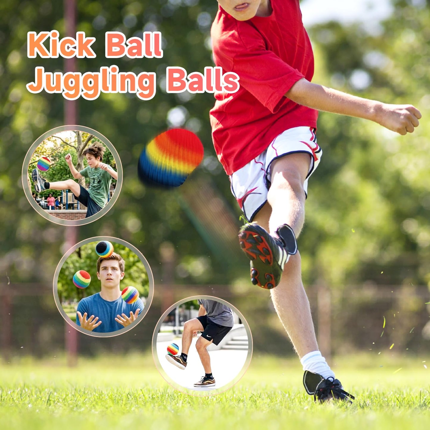 TLM 6PCs Rainbow Knitted Footbags Set - Colorful Crochet Foot Bag Kick Balls for Adults and Beginners, Small Kick Sack for Juggling Practice, Indoor