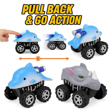 Liberty Imports 12 Pack Monster Truck Pull Back Cars, Large Animal Toy Pullback Racers Vehicles Party Favors Play Set for Kids, Boys, Toddlers