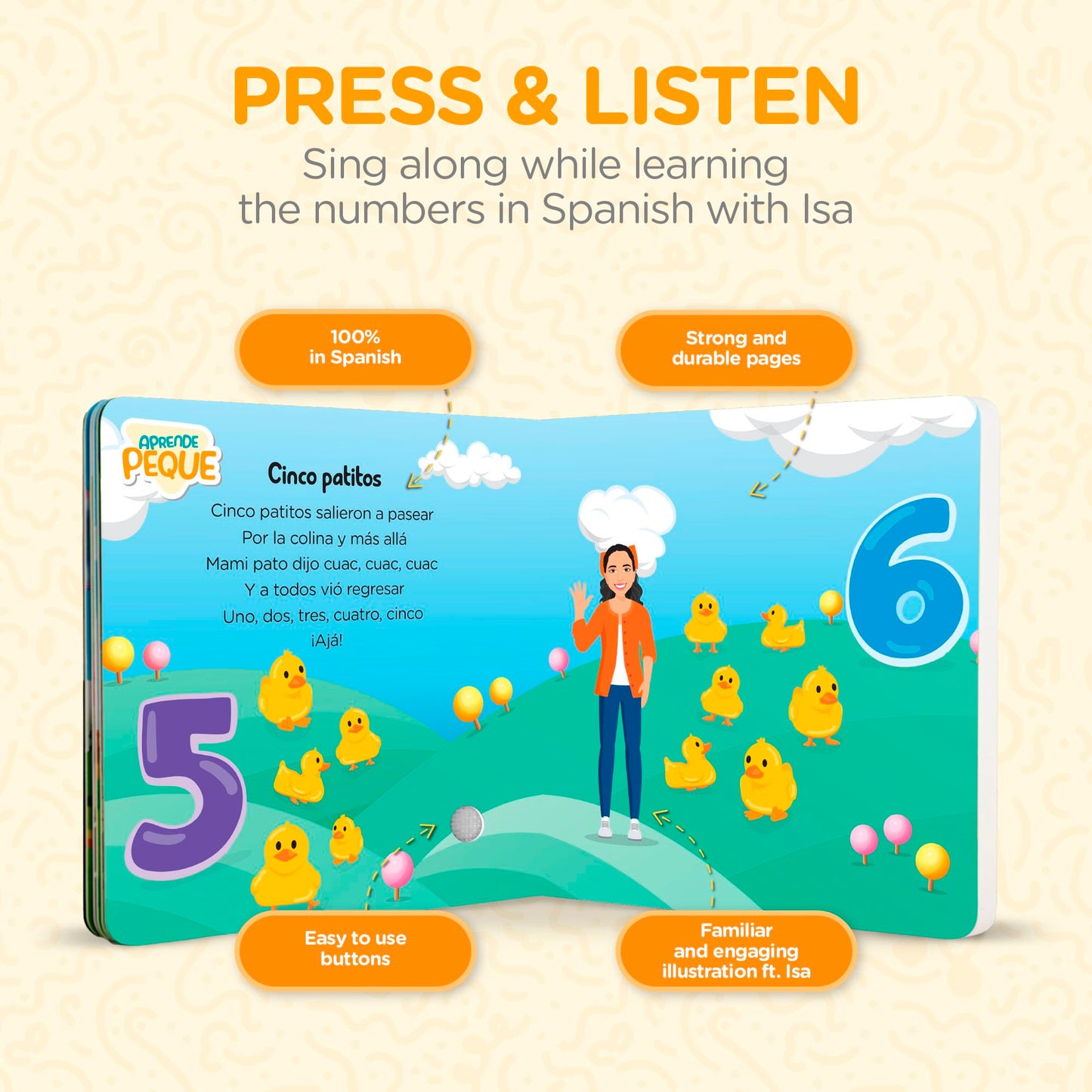 Aprende Peque Musical Counting Book for Toddlers 1-4 | Canta con Isa: Aprende Los Números | Interactive Spanish Sound Book for Kids | 6 Songs