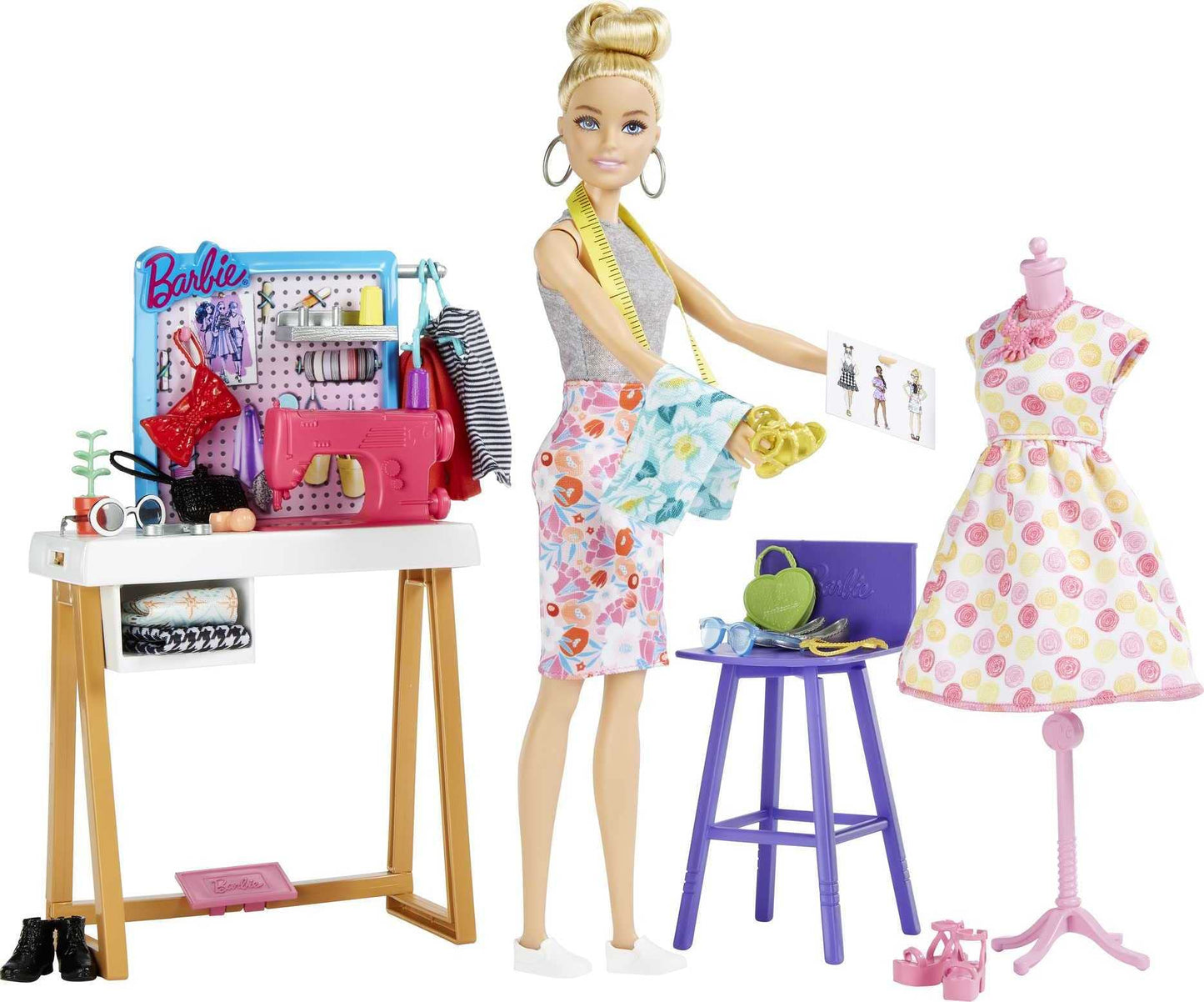Barbie Fashion Designer Doll & 25+ Accessories, Studio Playset Includes Toy Furniture, Sewing Machine & Mannequin, Blonde Doll