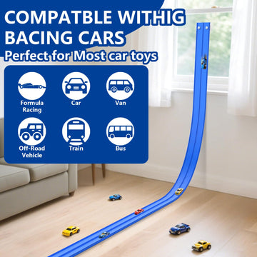 Flexible Race Track Toys for Wheels 1:64,15 Ft Flex Race Car Ramp Track with Suction Cups - Portable DIY Racetrack Compatible with Diecast 1/64th Cars