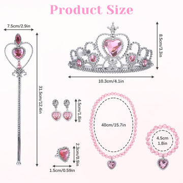 xieketn 9 Pcs Pink Princess Dress Up Accessories Set, Princess Crown Gloves Fairy Magic Wand for Halloween, Princess Jewelry with Glinda Wand