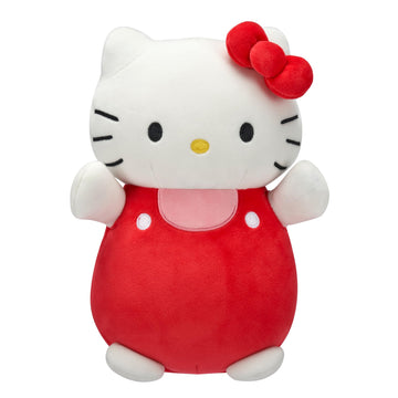 Squishmallows Original Sanrio 10-Inch Hello Kitty in Red and Pink Overalls HugMees - Medium-Sized Ultrasoft Official Jazwares Plush