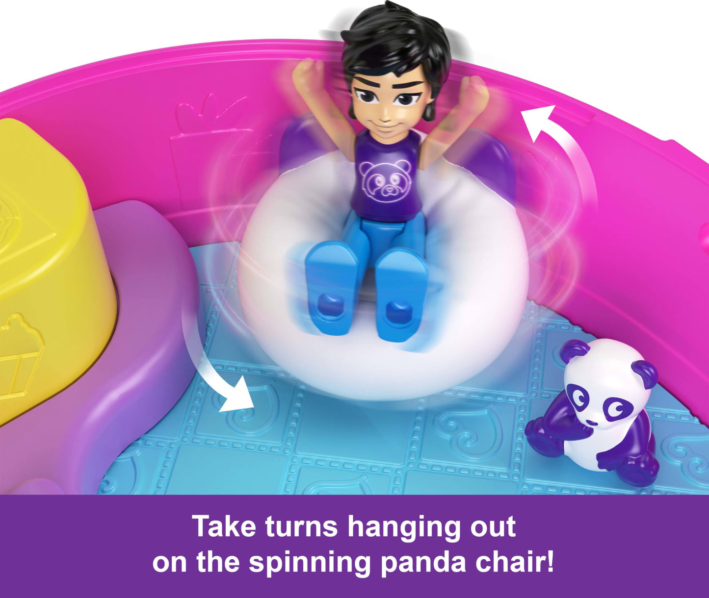 Polly Pocket Playset with 2 Micro Dolls & Food Accessories, Bubble Tea Panda Compact Animal Toy