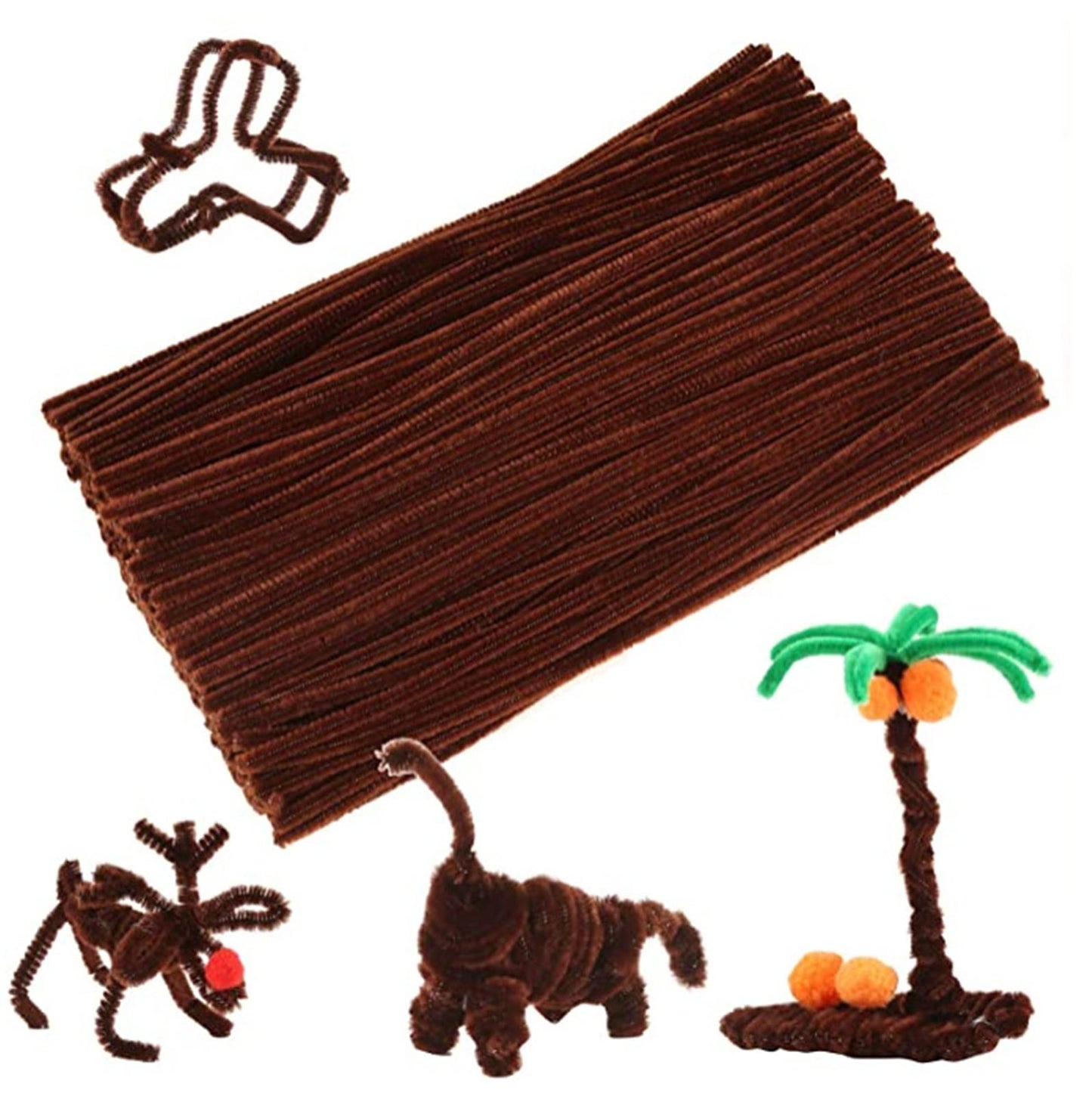 Cheeroyal Christmas Reindeer DIY Craft Set, Brown Pipe Cleaners Chenille Stems Fluffy Red Pom Poms and Googly Eyes Pack Christmas Rudolph Making Set