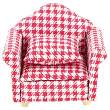 SXFSE Dollhouse Sofa Arm Chair, 1:12 Scale Wooden Dollhouse Miniature Funiture Decor Couch with Pillow