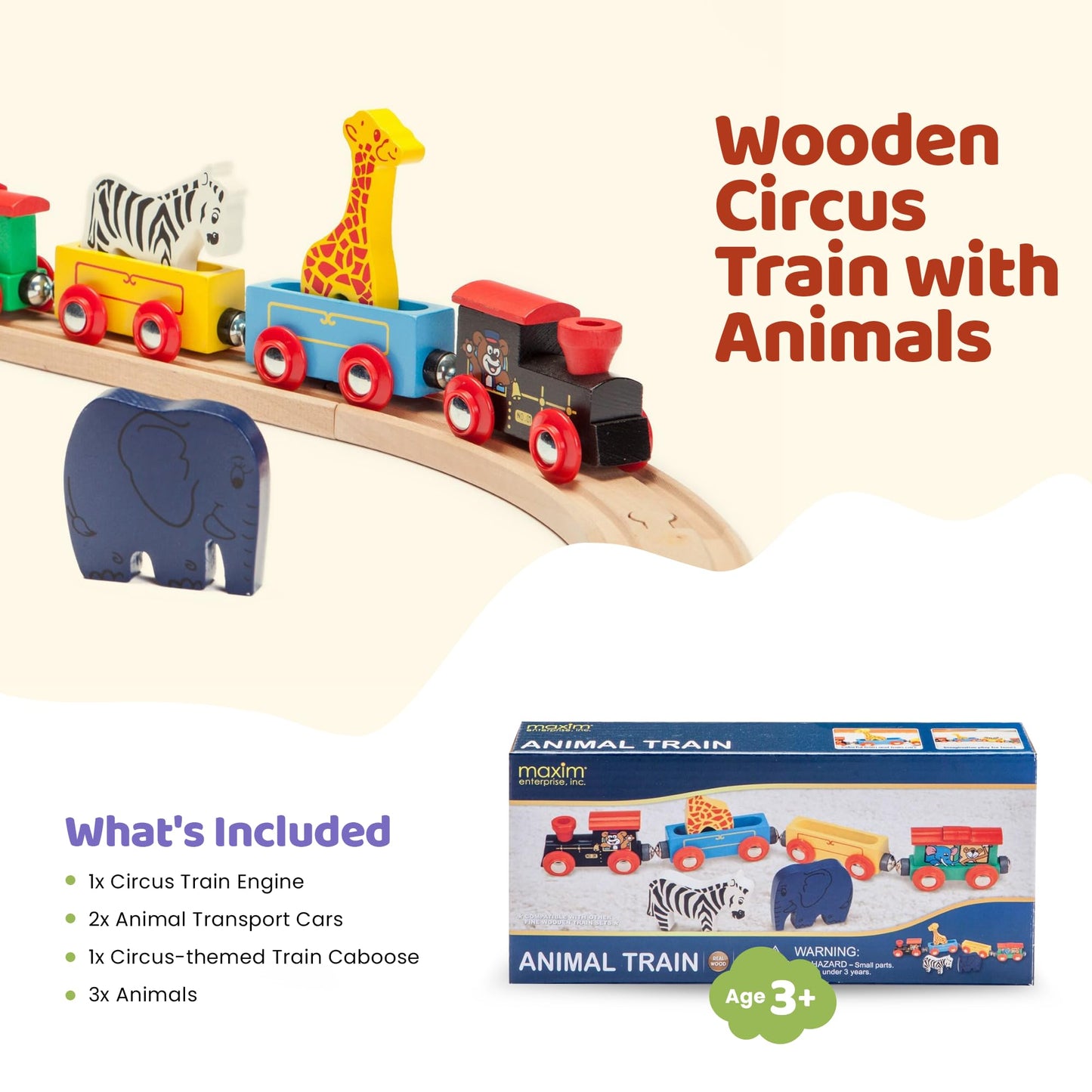 Maxim Enterprise Wooden Animal Train Set 7 Piece