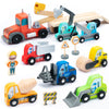 umu Construction Toy Cars 14 PCS Wooden Kids Mini Vehicles for Toddlers, Compatible to Thomas Train Toys Railway and Major Brands, Best for 3 to 5