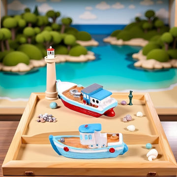2 Pcs Colorful Miniature Dollhouse Boat Mini Fishing Boat Model Mediterranean Decor Resin Desktop Boat Ornament Ocean Beach Micro Landscape Decoration