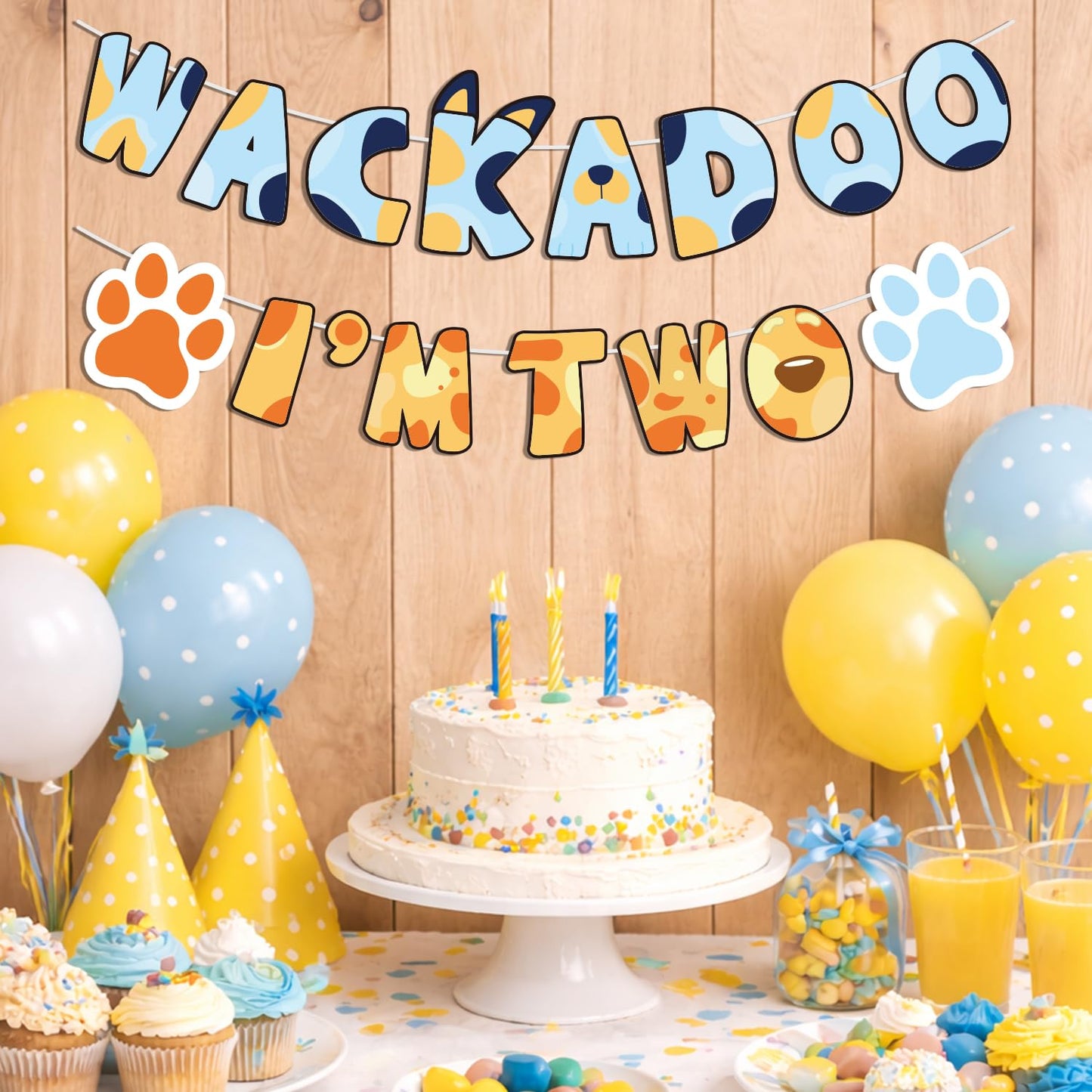 ESKOMIO 2nd Birthday Party Banner Blue Dog Birthday Themed Party Decoration Supplies Banner for Boys and Girls