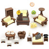 23pcs Brown Dollhouse Mini Furniture Kit Decoration DIY Accessories Including Dining Room Sitting Living Bedroom Set Toys for Baby Boys Children Girls