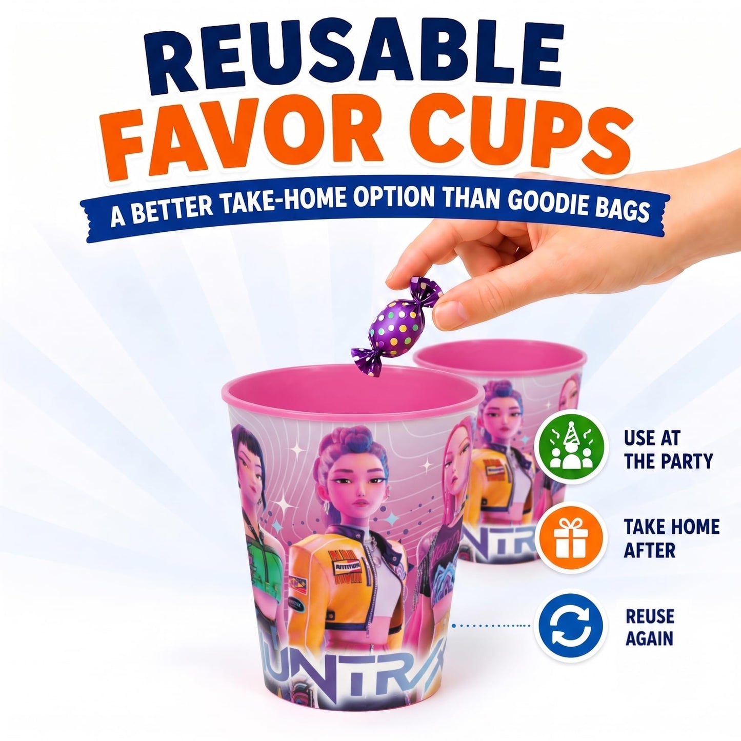 Unique KPop Demon Hunters Cups - 12 Plastic Reusable Party Favor Cups 16 oz - KPop Demon Hunters Birthday Decorations and Party Supplies - for Water