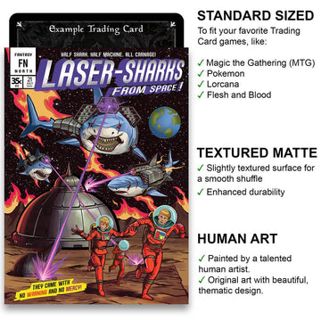 Fantasy North - Laser Sharks from Space - Comic Series - 100 Textured Matte TCG Card Sleeves - Fits Magic MTG Commander Pokemon and Other Card Games