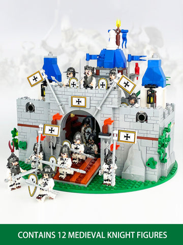Piegricdiat Medieval Knight Castle Building Blocks Set - Comes with 12 Knights Figures , Compatible with Lego Medieval Town Square House Toys ,