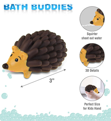 DolliBu Hedgehog Bath Buddy Squirter - Floating Brown Hedgehog Rubber Bath Toy, Fun Water Squirting Bathtime Play for Toddlers ,Cute & Soft Wild Life
