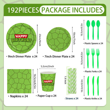 192pcs Turtle Birthday Party Supplies Turtle Plates Napkins Serves 24