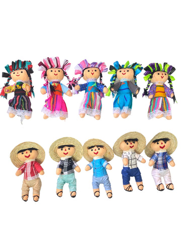 Mexican RAG Doll, 10 Piece Set, Handmade Doll, MUNECA LELE, Mix