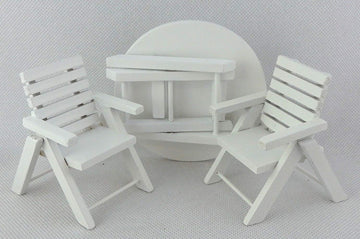 Dollhouse Miniature 1:12 Scale 3 Pc White Table and Chairs Set #M0356