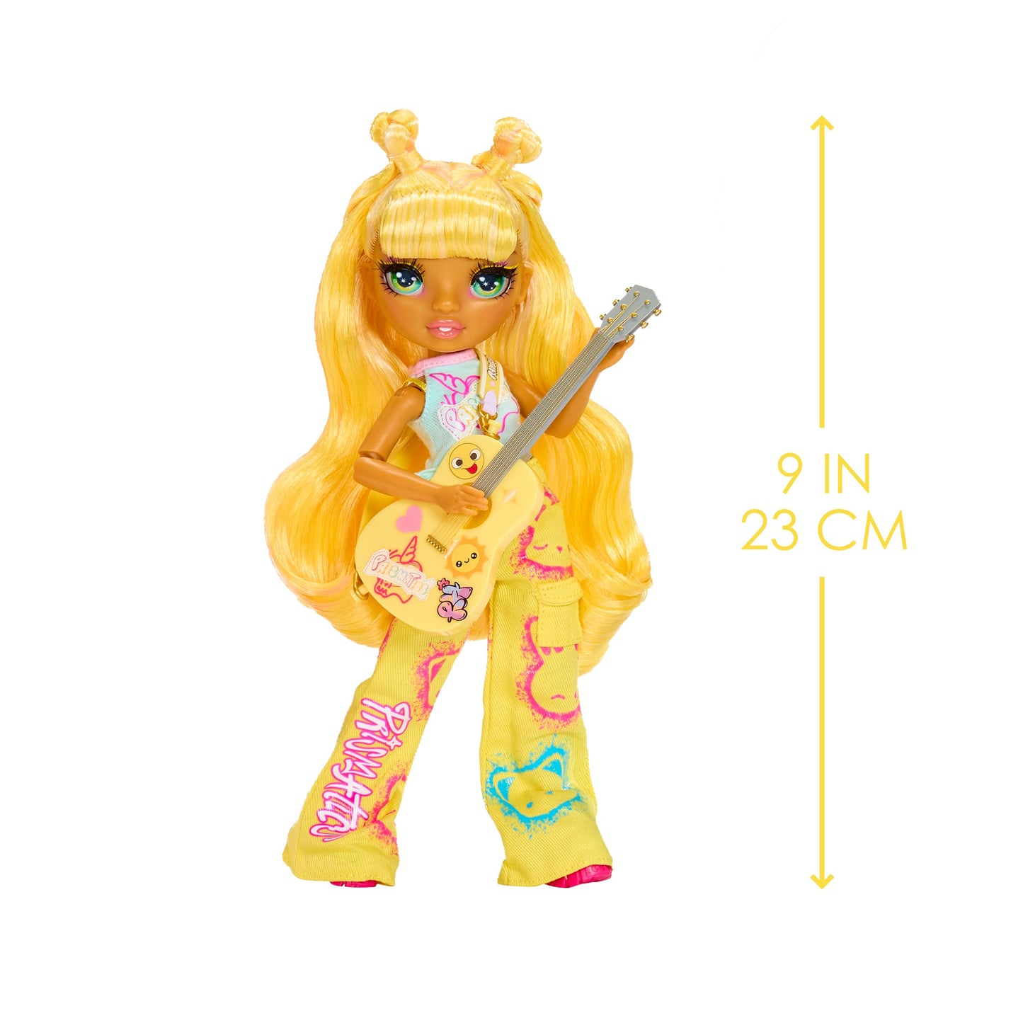 Rainbow High Jr High Rock Band - Sunny, Yellow 9” Fashion Doll with Guitar, Customize with Stickers, Posable, Great Toy Gift for Kids Ages 4+