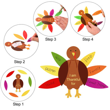 Gejoy 56 Pieces Thanksgiving Turkey Craft Kits DIY Turkey Thanksgiving Party School Activities Decoration Supplies, Makes Up to 8 Turkeys(Brown