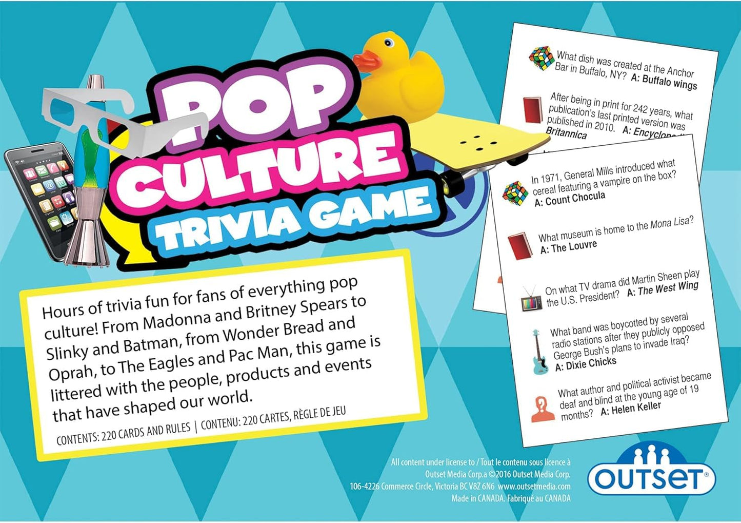 Outset Media Pop Culture Trivia Game - Party Game - Family Game - Travel Game - Fun and Easy to Play - 1200 Trivia Questions - For 2 or More Players