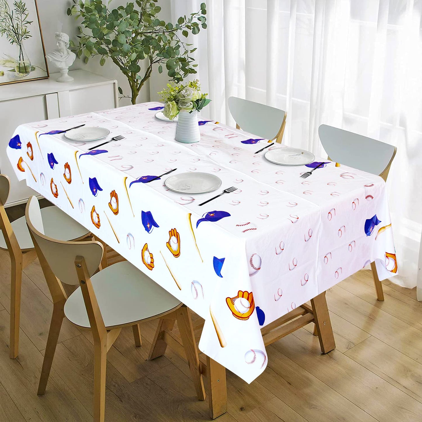 Inspireyee 4 Pack Baseball Themed Tablecloth, Disposable Plastic Table Cover Party Decorations, 51” x 86” Rectangle Table Cloth for Baseball or Sports