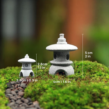 2Pcs Miniature Japanese Stone Lanterns, Natural Bluestone Pagoda Ornaments for Adult Collector Dollhouse Garden, Bonsai & Zen Micro-Landscape, Serene