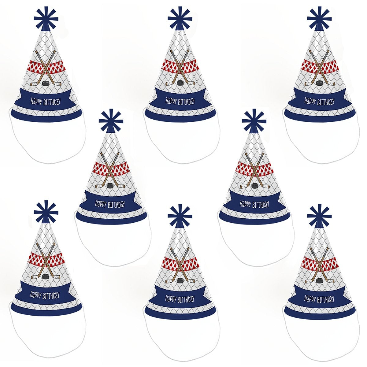 Big Dot of Happiness Shoots and Scores - Hockey - Cone Happy Birthday Party Hats for Kids and Adults - Set of 8 (Standard Size)