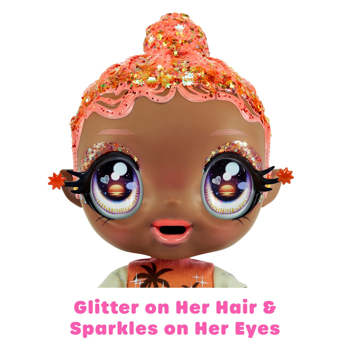 MGA's Glitter Baby Doll with Color Changes, Pink Hair, Sunset Outfit, Bottle - Gift for Kids Ages 3-5+