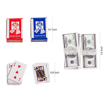 SAMCAMI Miniature Dollhouse Accessories, 600 Pcs Mini Dollars Fake Money and Mini Playing Cards, Mini Prop Money Realistic, Mini Stuff