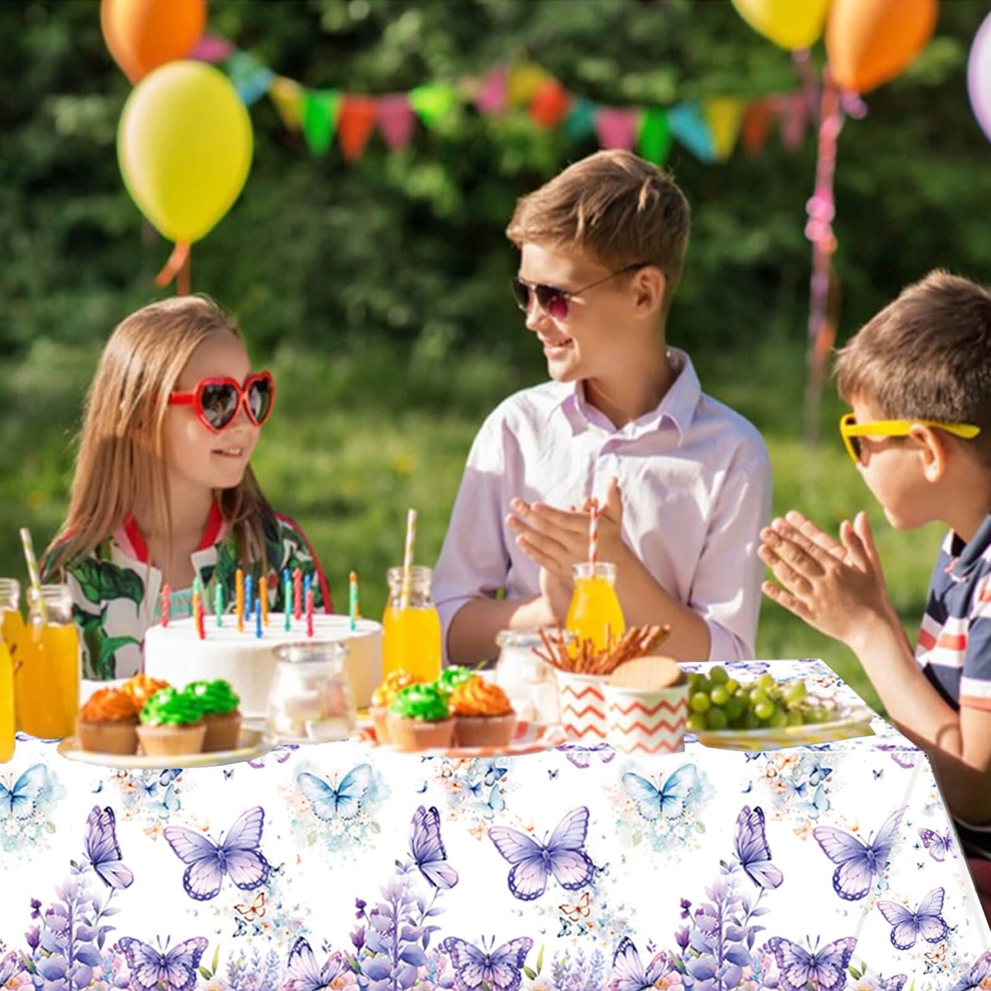 Letromp 3 Pcs Butterfly Birthday Tablecloth Watercolor Purple Butterfly Table Covers for Spring Butterfly Theme Girls Baby Shower 1st 2nd 3rd 4th Bday