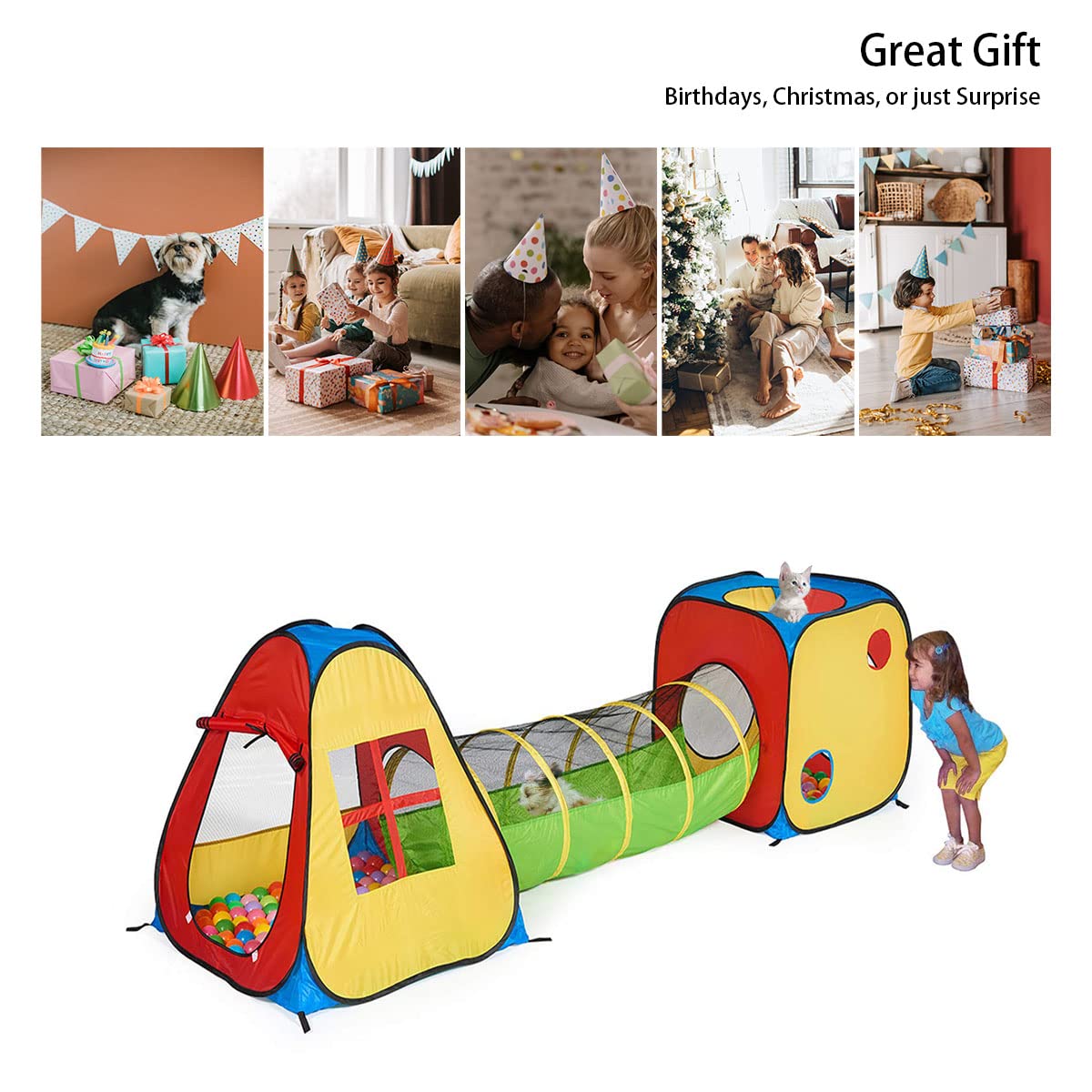 UTEX 3 in 1 Pop Up Play Tent with Tunnel, Indoor/Outdoor Playhouse
