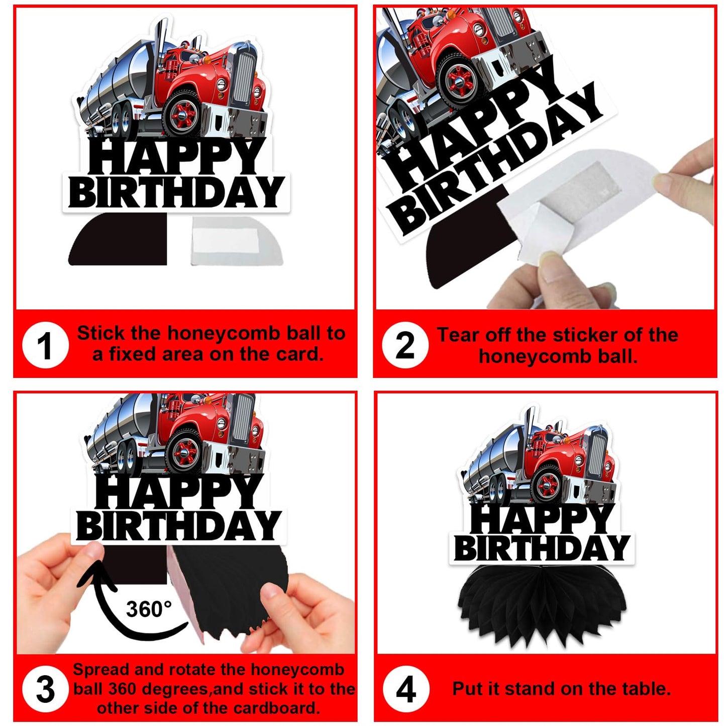 Heavy Trucks Semi Truck Happy Birthday Honeycomb Centerpieces Transportation Theme Decor for 1st Birthday Party Baby Shower Favors Supplies