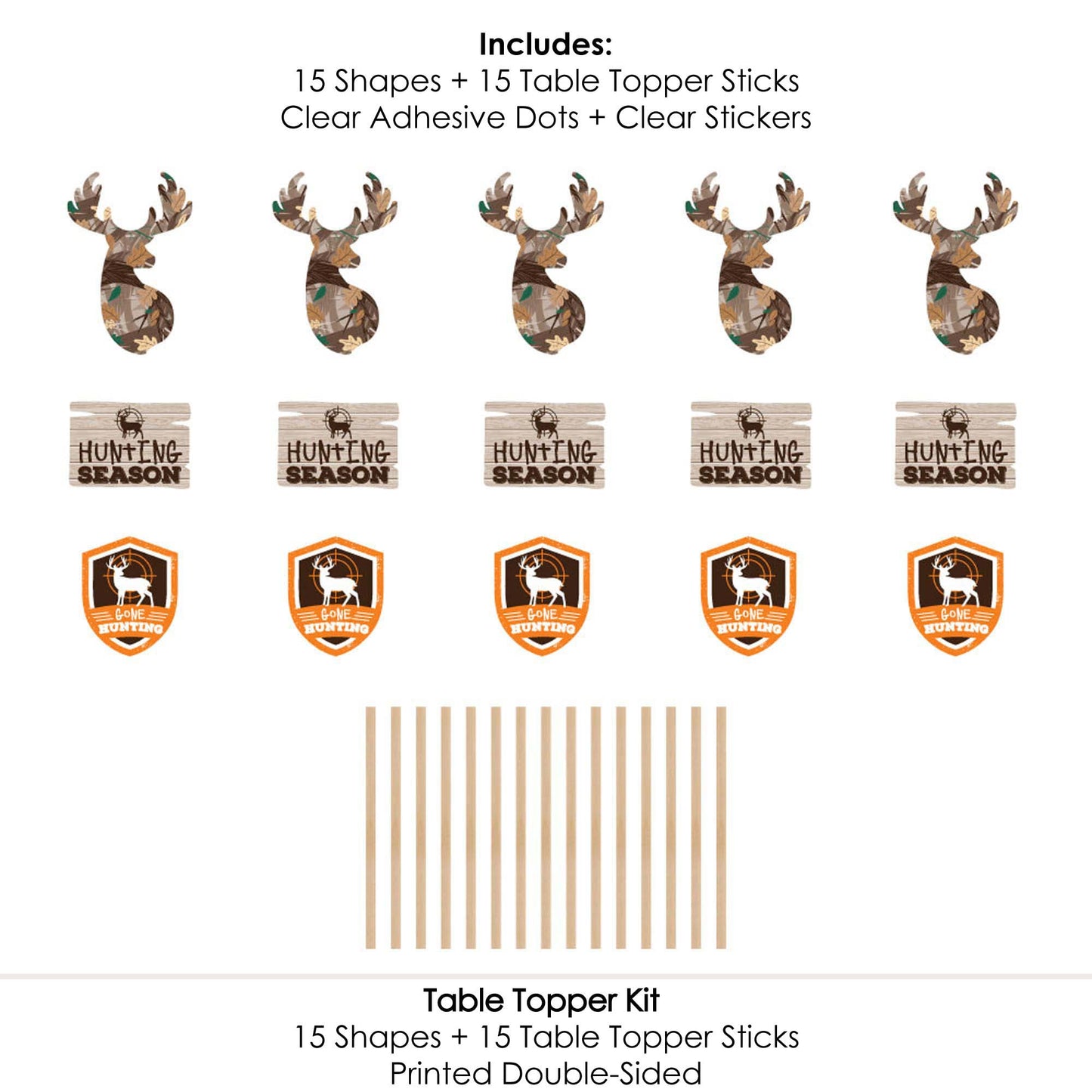 Big Dot of Happiness Gone Hunting - Deer Hunting Camo Baby Shower or Birthday Party Centerpiece Sticks - Table Toppers - Set of 15