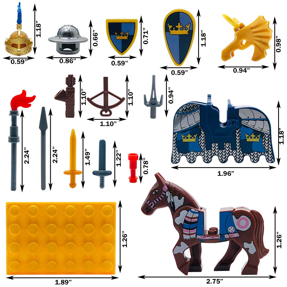 Miutrue Medieval Weapons Accessories Knights Block Toy with Figures (10 Sets Weapons & 4 Sets Horses & 10 Figures)