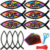 Lanxitown 24 Sets DIY Christian Jesus Fish Craft Kit Christian Crafts for Kids Window Art Kit Stained Glass Kit Suncatcher Kits for Kids Sunday School