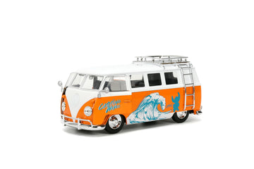 Jada Hollywood Rides Disney Stitch Volkswagen Bus - 1:24 Scale Die-Cast Model with Opening Doors & Die-Cast Stitch Figure - Toy for Collectors & Kids