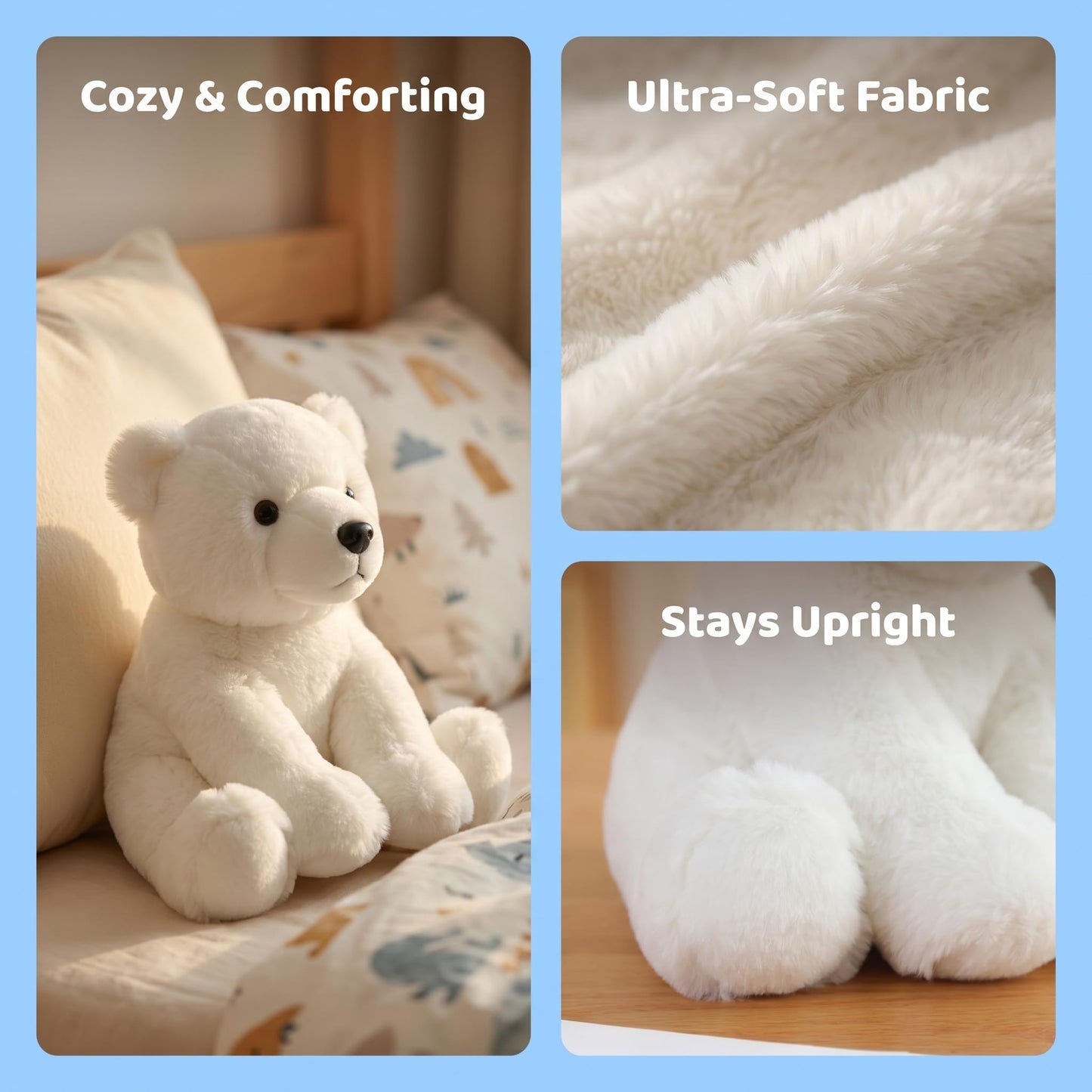 Sibupue Polar Bear Stuffed Animals Soft Plush Cute Doll for Boys Girls 8in (beijixiong zuokuan)