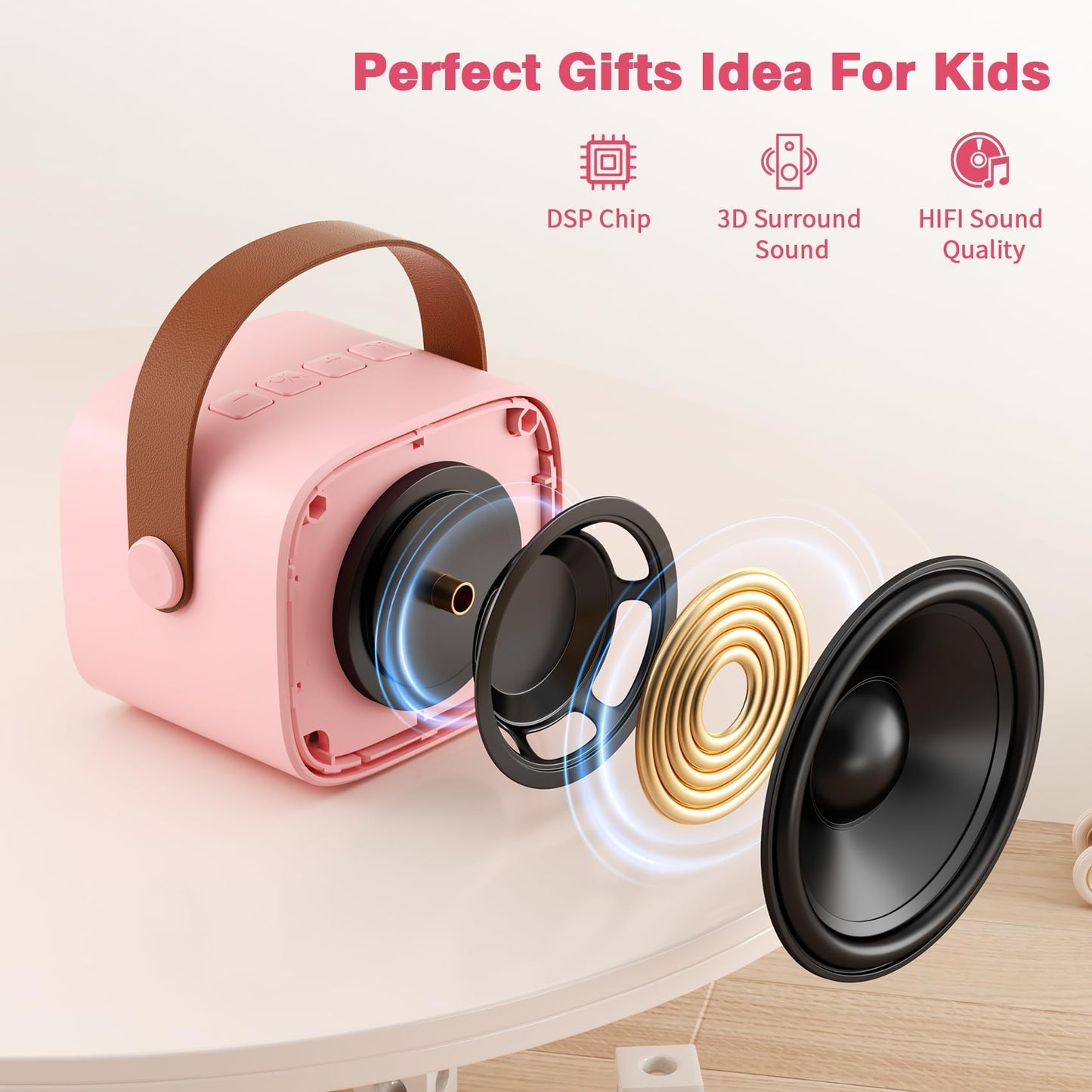 Mini Karaoke Machine with 2 Wireless Microphones, 2026 TOP Kids Portable Bluetooth Karaoke Machine for 3, 4, 5, 6, 7, 8, 9,10,11,12+Year Old